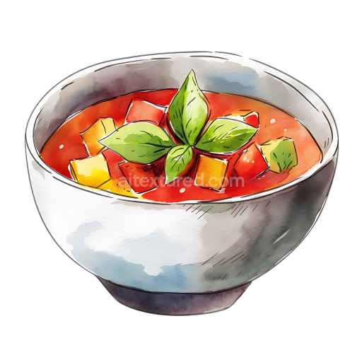 Watercolor Style Gazpacho Soup Bowl Breakfast Illustration