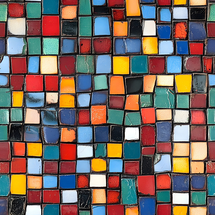 Cracked Mosaic Tile with Vibrant Multicolor Chips Brick seamless PBR texture preview