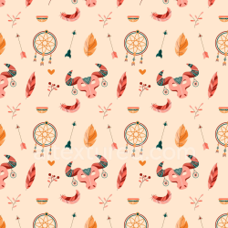seamless Seamless 3D PBR Boho Style Pattern Fabric Texture with Dreamcatchers and Bulls texture 8k free download PBR