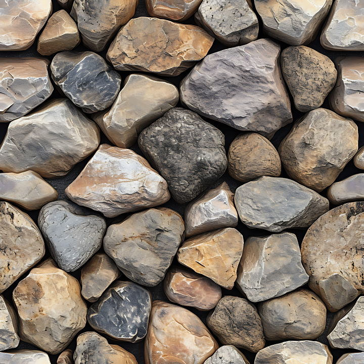 Natural Stone Cobblestone Ground with Weathered Surface and Earth Tones seamless PBR texture preview