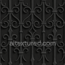 seamless Seamless 3d texture pbr 8k decorative iron fence with ornate iron details and black iron finish texture 8k free download PBR