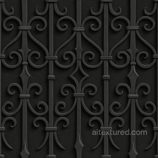 Decorative Iron Fence With Ornate Iron Details And Black Iron Finish seamless Fences PBR texture