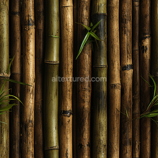 Seamless 3D PBR Texture of Vertical Bamboo Stalks with Natural Weathered Patina