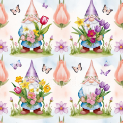 seamless Seamless 3D PBR Texture Featuring Colorful Easter Gnomes and Spring Flowers texture 8k free download PBR