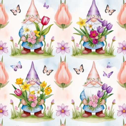 Featuring Colorful Easter Gnomes and Spring Flowers seamless All Easter Digital paper PBR texture