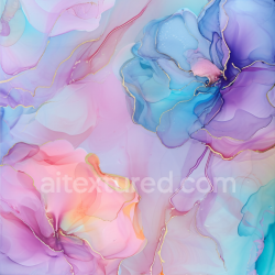 seamless Seamless 3D Alcohol Ink PBR Texture with Soft Pastel Floral Swirls and Gold Veins texture 8k free download PBR