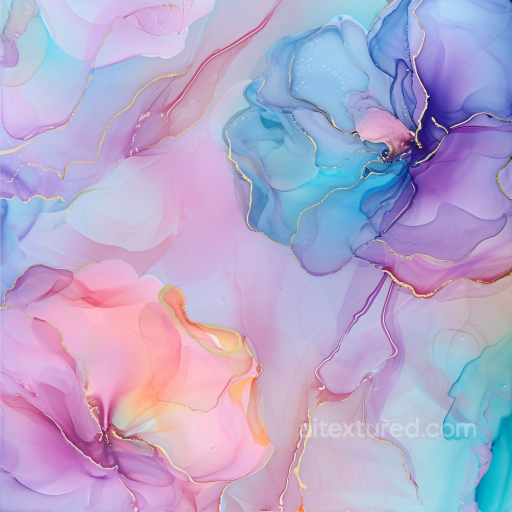 Alcohol Ink PBR Texture with Soft Pastel Floral Swirls and Gold Veins seamless Alcohol ink PBR texture