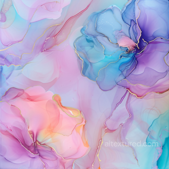 Alcohol Ink PBR Texture with Soft Pastel Floral Swirls and Gold Veins Alcohol ink texture preview