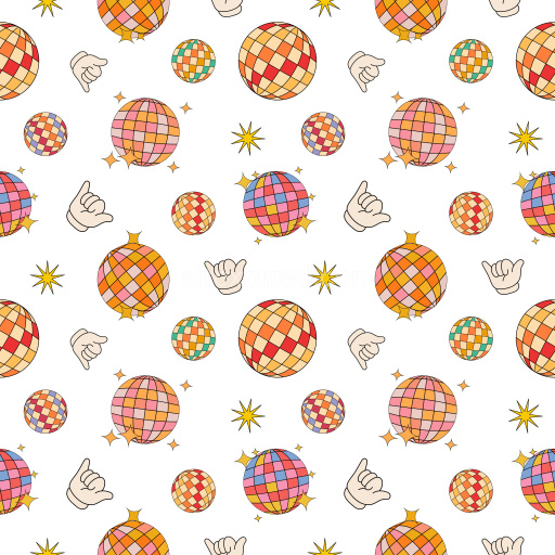Pattern Bundle - Seamless 3D Pattern PBR Texture Featuring Retro Disco Balls and Hand Gestures texture preview