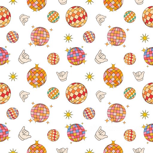Pattern PBR Texture Featuring Retro Disco Balls and Hand Gestures seamless Pattern Bundle PBR texture