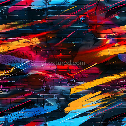 Seamless 3D PBR Graffiti Texture Featuring Bold Color Streaks on Dark Brick