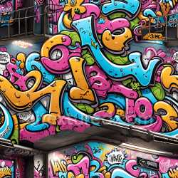 seamless Seamless 3D PBR Graffiti Texture Featuring Bold Pink, Blue, and Orange Letters texture 8k free download PBR