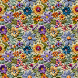 seamless Seamless 3D PBR Texture of Colorful Embroidered Floral Fabric texture 8k free download PBR
