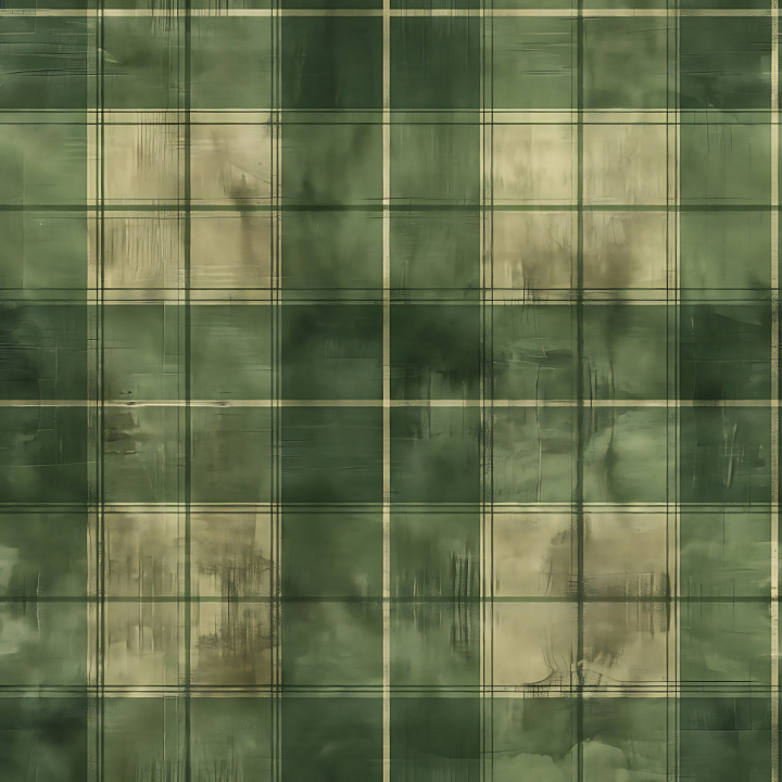 Green and Beige Plaid Fabric with Soft Grunge Effects seamless PBR texture preview