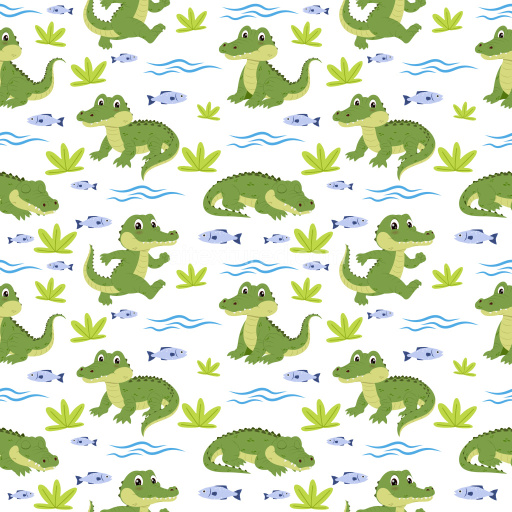 Pattern Bundle - Seamless 3D Pattern PBR Texture Featuring Cute Cartoon Crocodiles and Natural Motifs texture preview