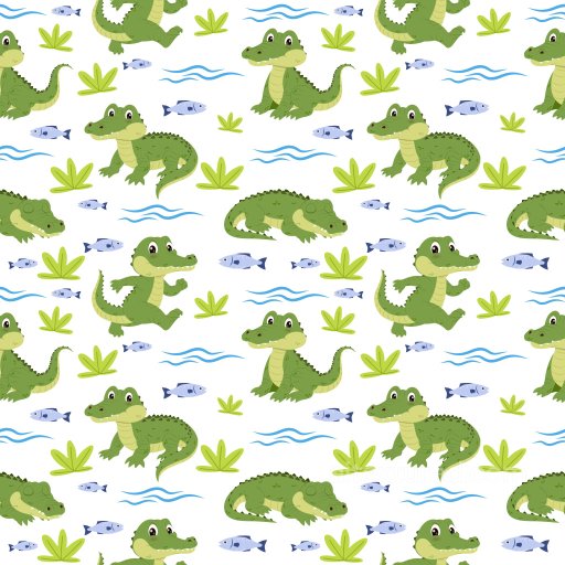 Pattern PBR Texture Featuring Cute Cartoon Crocodiles and Natural Motifs seamless Pattern Bundle PBR texture