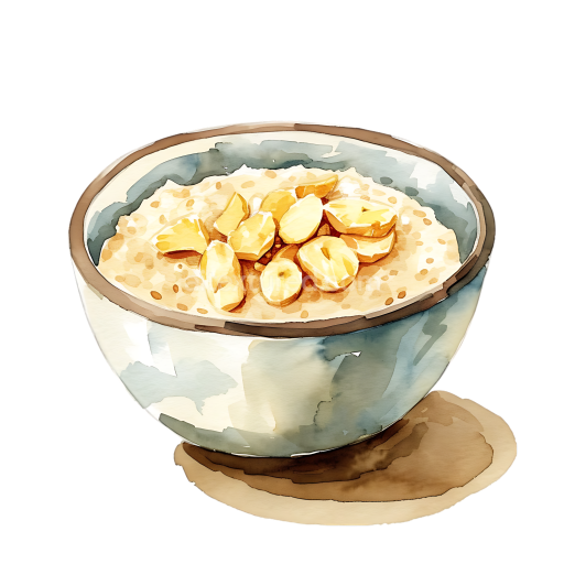 Fonio Porridge Breakfast Bowl with Banana Slices Watercolor Illustration