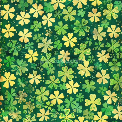 Seamless 3D PBR Fabric Texture Featuring Stylized Green and Yellow Shamrock Pattern