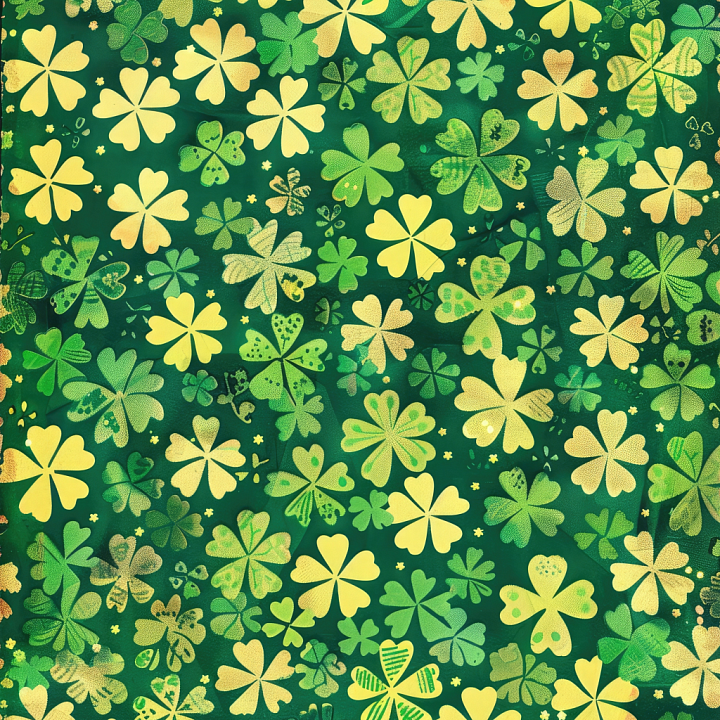 Fabric Featuring Stylized Green and Yellow Shamrock Pattern seamless PBR texture preview