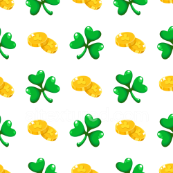 seamless Seamless 3D PBR Texture with Green Shamrocks and Gold Coins Pattern texture 8k free download PBR