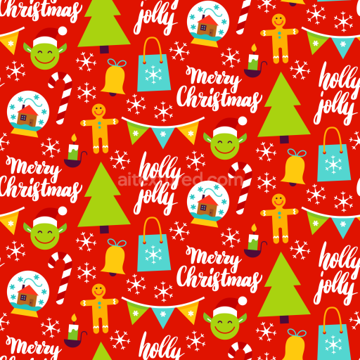 Seamless 3D PBR Texture of Colorful Christmas Digital Paper with Festive Icons