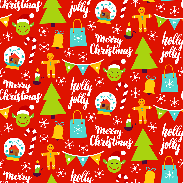 Christmas Digital Paper with Festive Icons & Bright Color Palette seamless PBR texture preview