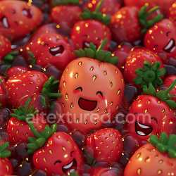 seamless Seamless 3D Inflated PBR Texture of Glossy Puffy Cartoon Strawberries with Smiling Faces texture 8k free download PBR