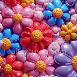 seamless Seamless 3D Inflated PBR Texture of Glossy Multicolor Inflated Floral Vinyl texture 8k free download PBR