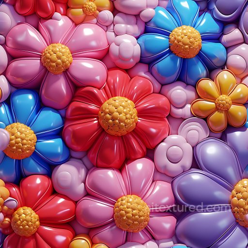 Inflated PBR Texture of Colorful Puffy Vinyl Flowers seamless Inflated PBR texture