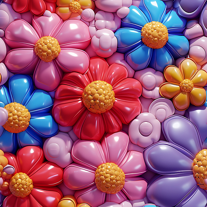 Inflated of Glossy Multicolor Inflated Floral Vinyl seamless PBR texture preview