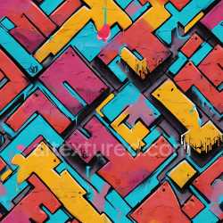 seamless Seamless 3D PBR Graffiti Texture Featuring Bright Geometric Shapes and Drips texture 8k free download PBR