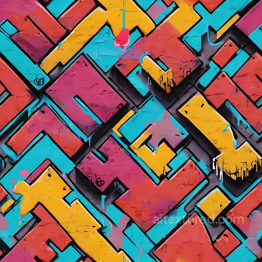 Seamless 3D PBR Graffiti Texture Featuring Bright Geometric Shapes and Drips texture preview