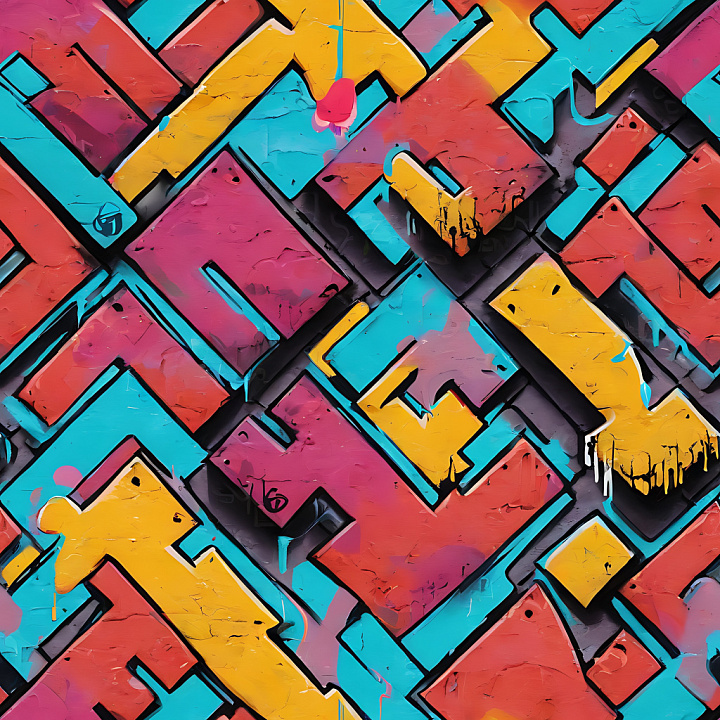 Graffiti Featuring Bright Geometric Shapes and Drips seamless PBR texture preview