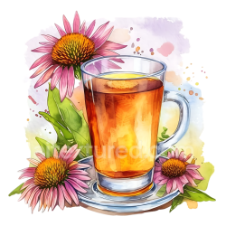 seamless Breakfast Echinacea Tea Glass with Purple Flowers Illustration texture 8k free download PBR