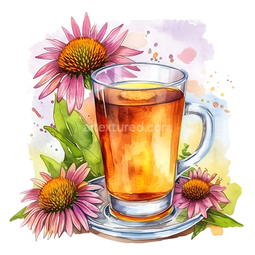 Breakfast Echinacea Tea Glass with Purple Flowers Illustration