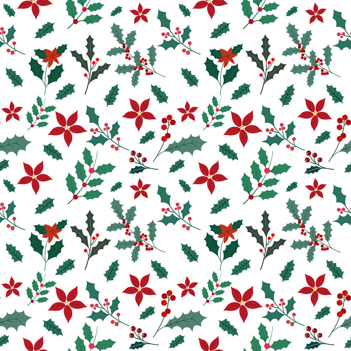 Featuring Christmas Floral and Holly Motifs in Festive Color Rhythm seamless PBR texture preview