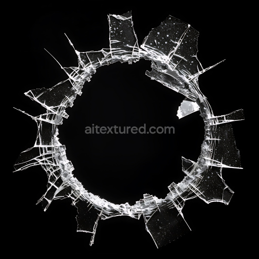 Seamless 3D Broken Glass PBR Texture with Circular Cracked Hole and Jagged Fractures