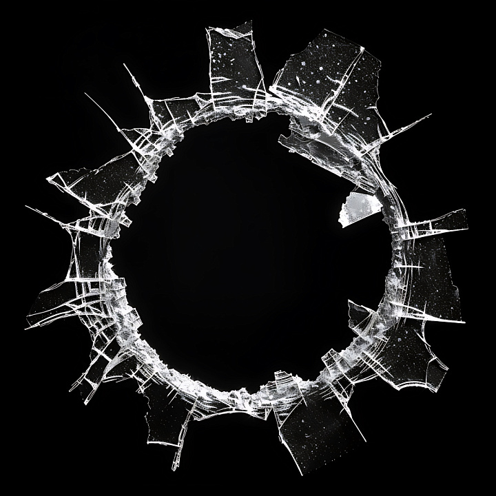 Broken Glass with Circular Cracked Hole and Jagged Fractures seamless PBR texture preview