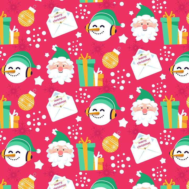 Christmas Pink Pattern with Festive Icons seamless PBR texture preview