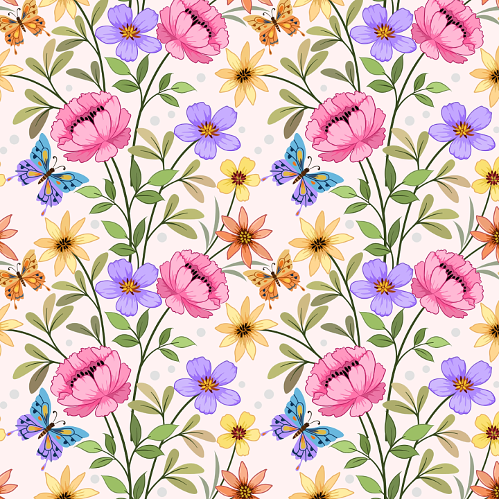 with Watercolor Butterflies and Floral Pattern seamless PBR texture preview