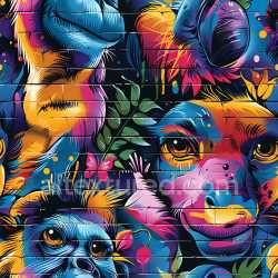 seamless Seamless 3D PBR Texture Featuring Vibrant Urban Animal Graffiti on Brick Wall texture 8k free download PBR