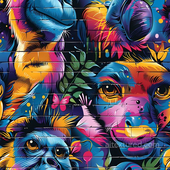 Featuring Vibrant Urban Animal Graffiti on Brick Wall Graffiti texture preview
