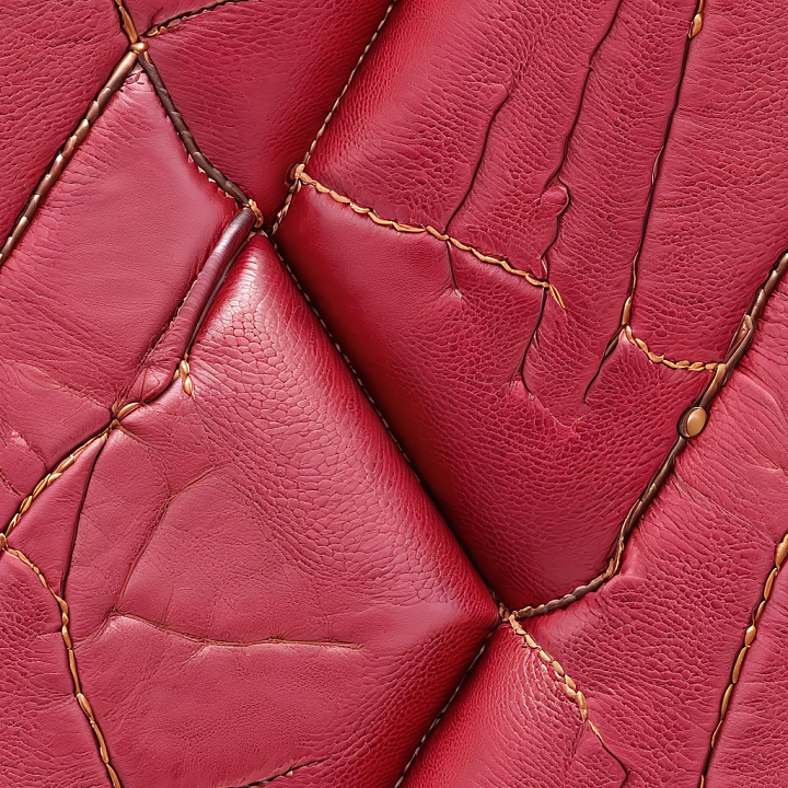Quilted Red Leather with Detailed Stitching and Grain seamless PBR texture preview