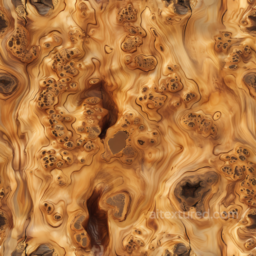 Burl Wood PBR Texture Featuring Knots and Flowing Grain Patterns seamless Wood PBR texture