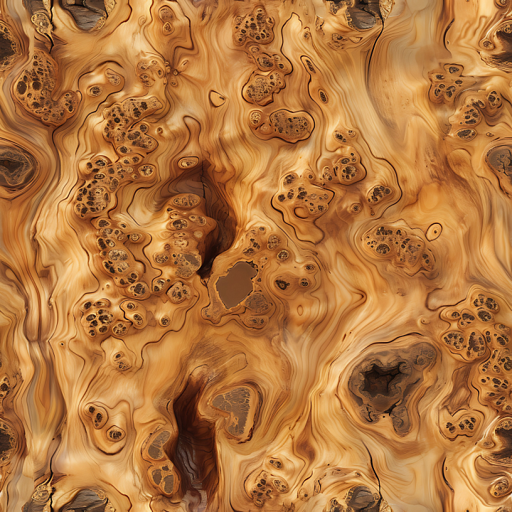 Burl Wood Featuring Knots and Flowing Grain Patterns seamless PBR texture preview