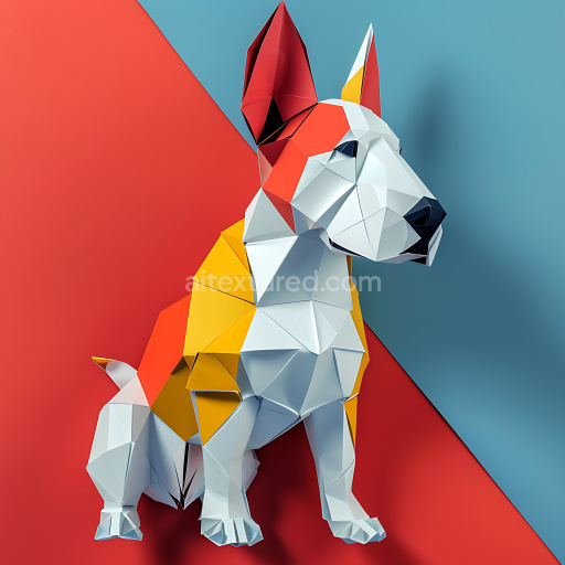 Seamless 3D PBR Texture Featuring Origami-Style Bull Terrier with Geometric Color Blocks