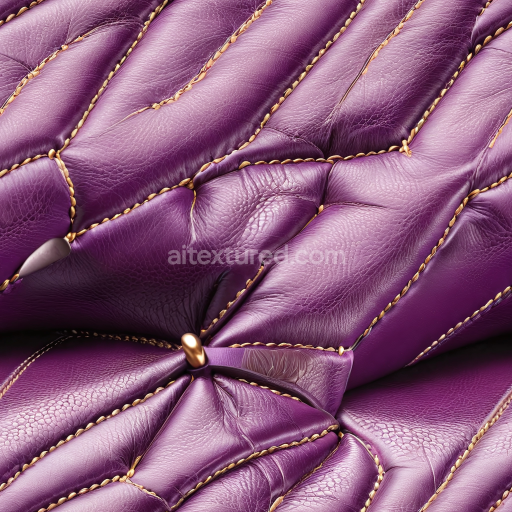 Seamless 3D Quilted Purple Leather PBR Texture with Gold Stitching and Wrinkled Grain