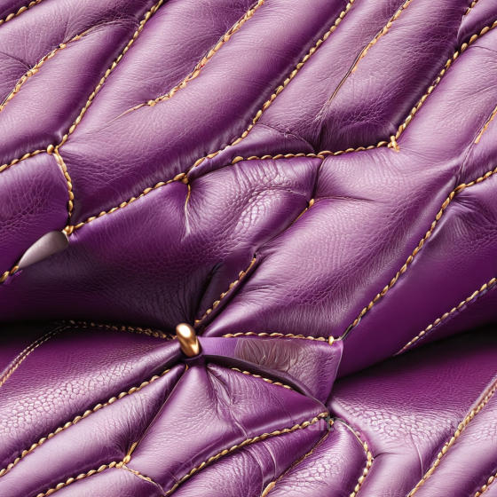 Quilted Purple Leather PBR Texture with Gold Stitching and Wrinkled Grain Leather texture preview
