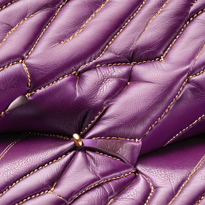 Quilted Purple Leather with Gold Stitching and Wrinkled Grain seamless PBR texture preview