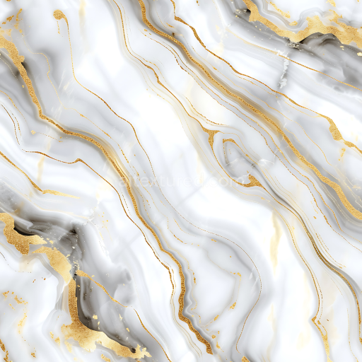 Seamless 3D Glossy White Marble PBR Texture with Swirling Gold Veins